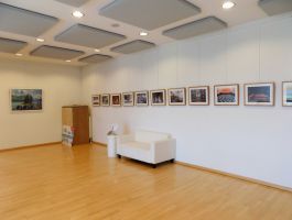 Verschillende schilderijen zijn tentoongesteld aan een muur